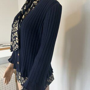 St. John Collection Navy Sweater 8 Santana Ribbed Knit Flare Sleeves